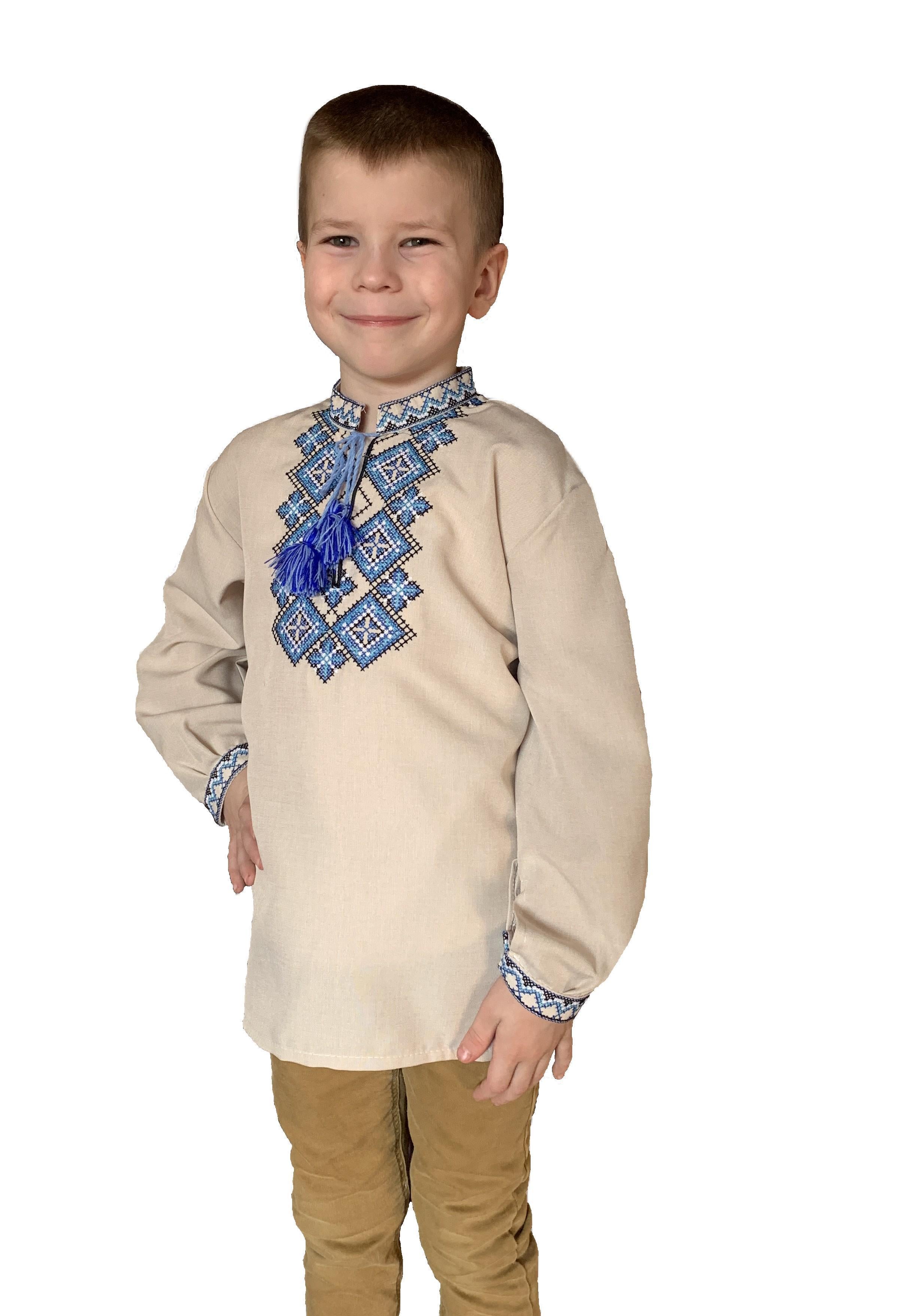 Вышиванка детская Праздничная для мальчика 98 см Бежевый/Синий (25165707) Вышиванка детская Праздничная для мальчика 98 см Бежевый/Синий (25165707)