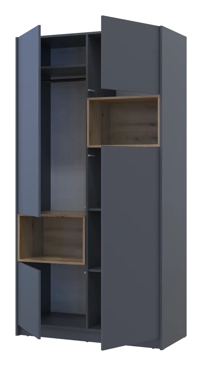 Шафа для одягу з нішею Doros Дейл 2 ДСП 115,2х52х220 см Графітовий/Дуб Евок (80737722) - фото 6 Шафа для одягу з нішею Doros Дейл 2 ДСП 115,2х52х220 см Графітовий/Дуб Евок (80737722) - фото 6