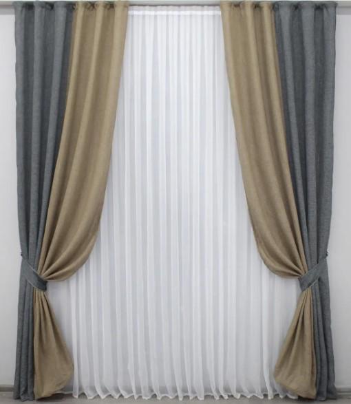 Шторы лен/мешковина 1,5х2,7 м 2 шт. Серый/Капучино (014дк/108-673ш)