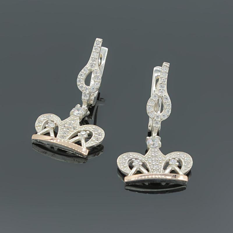 Серебряные серьги с золотыми вставками Корона