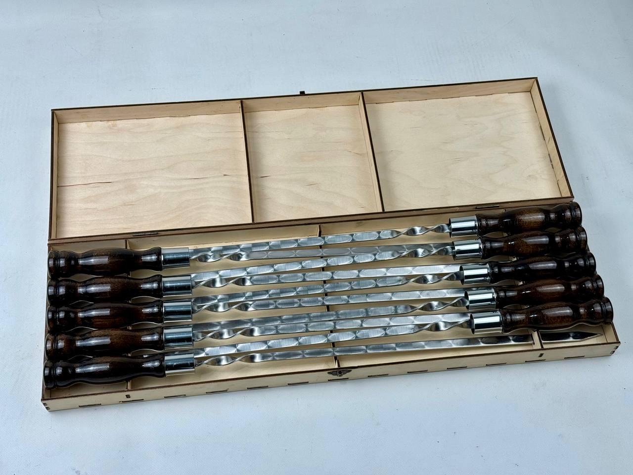 Набор шампуров в кейсе Вуд из нержавеющей стали в кейсе 10 шт. (21-10-NB-3011) - фото 2 Набор шампуров в кейсе Вуд из нержавеющей стали в кейсе 10 шт. (21-10-NB-3011) - фото 2