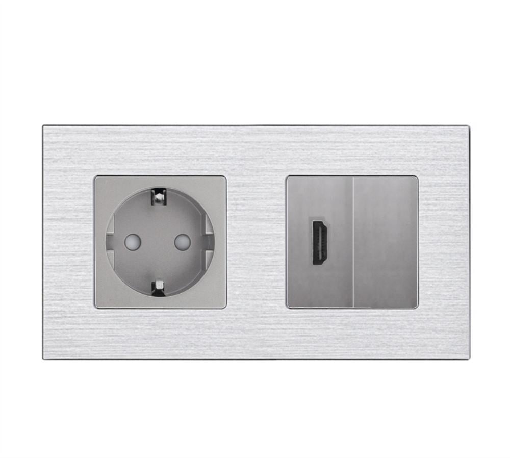 Розетка настенная WALLPAD HDMI дизайнерская алюминиевая рамка Серый (WP-M1FHDMIBLK-GY)