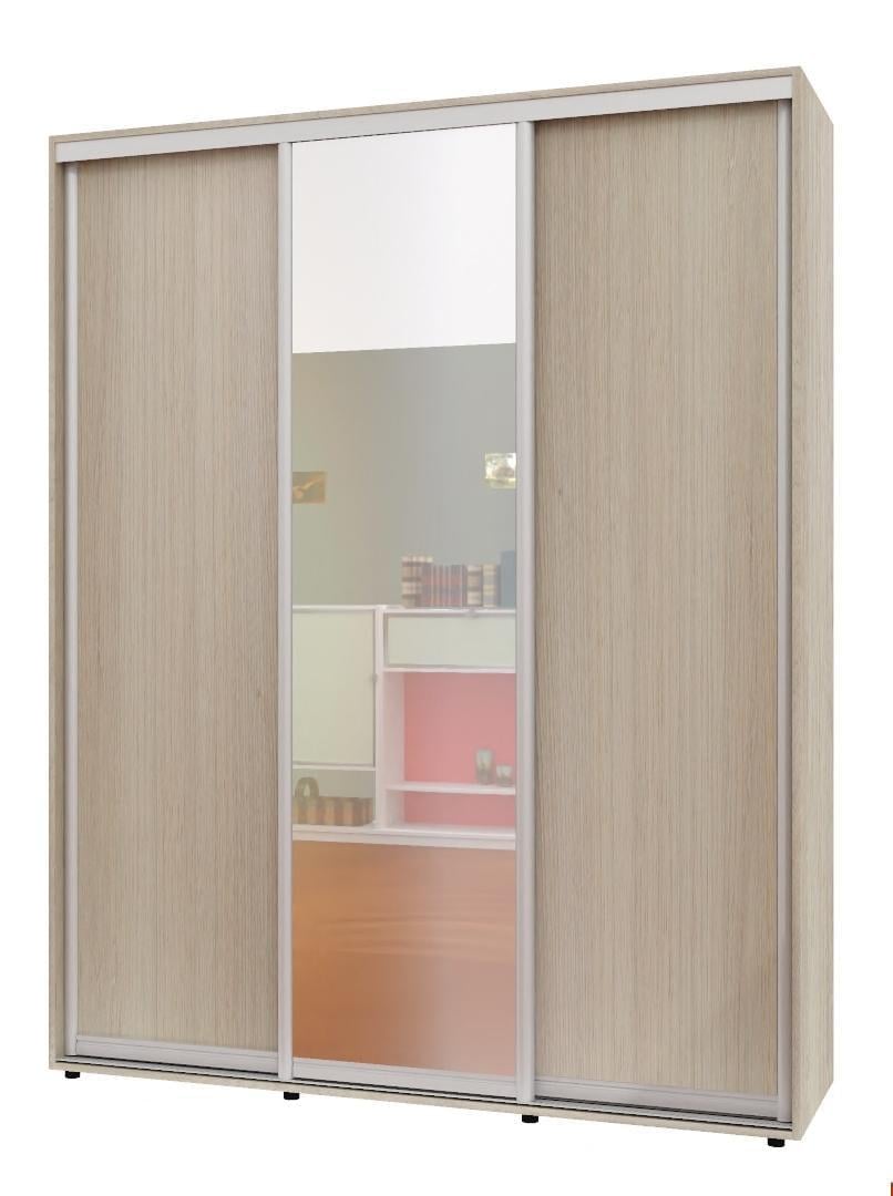 Шкаф-купе трехдверный Алекса ШК-05 ДСП/зеркало/ДСП 190x55x230 см Дуб Шамони светлый