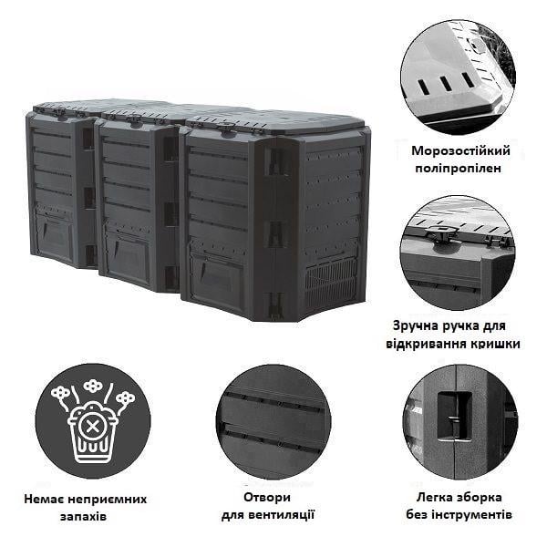 Компостер садовий трьохсекційний Prosperplast MODULE COMPOGREEN 1200 л (IKLM1200C) - фото 3 Компостер садовий трьохсекційний Prosperplast MODULE COMPOGREEN 1200 л (IKLM1200C) - фото 3