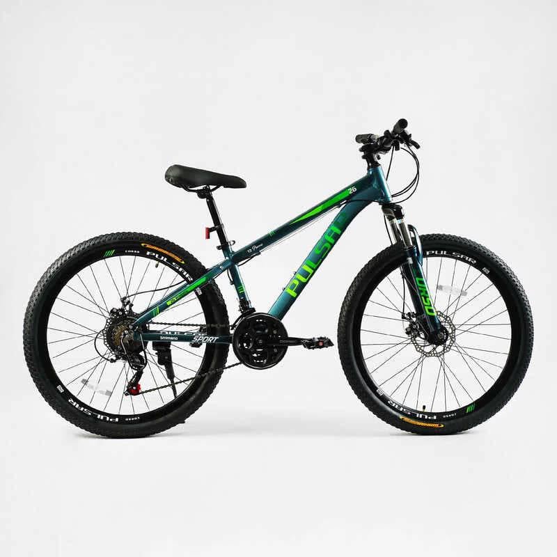 Велосипед спортивный Corso PULSAR 26" 21 скорость алюминиевая рама 13" переключатели Shimano Green (137780)