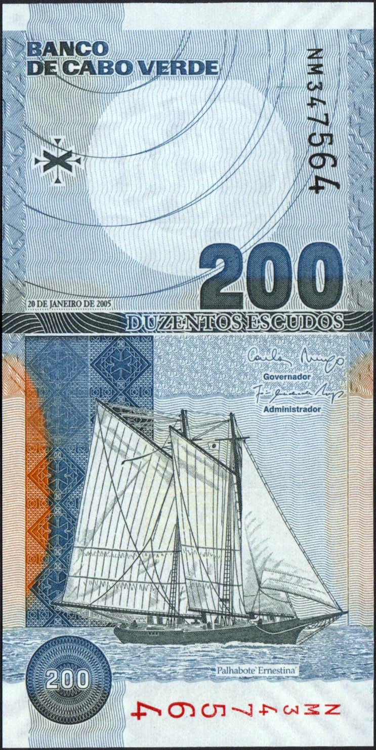 Колекційна банкнота Кабо-Верде 2005 200 ескудо P68a UNC Колекційна банкнота Кабо-Верде 2005 200 ескудо P68a UNC