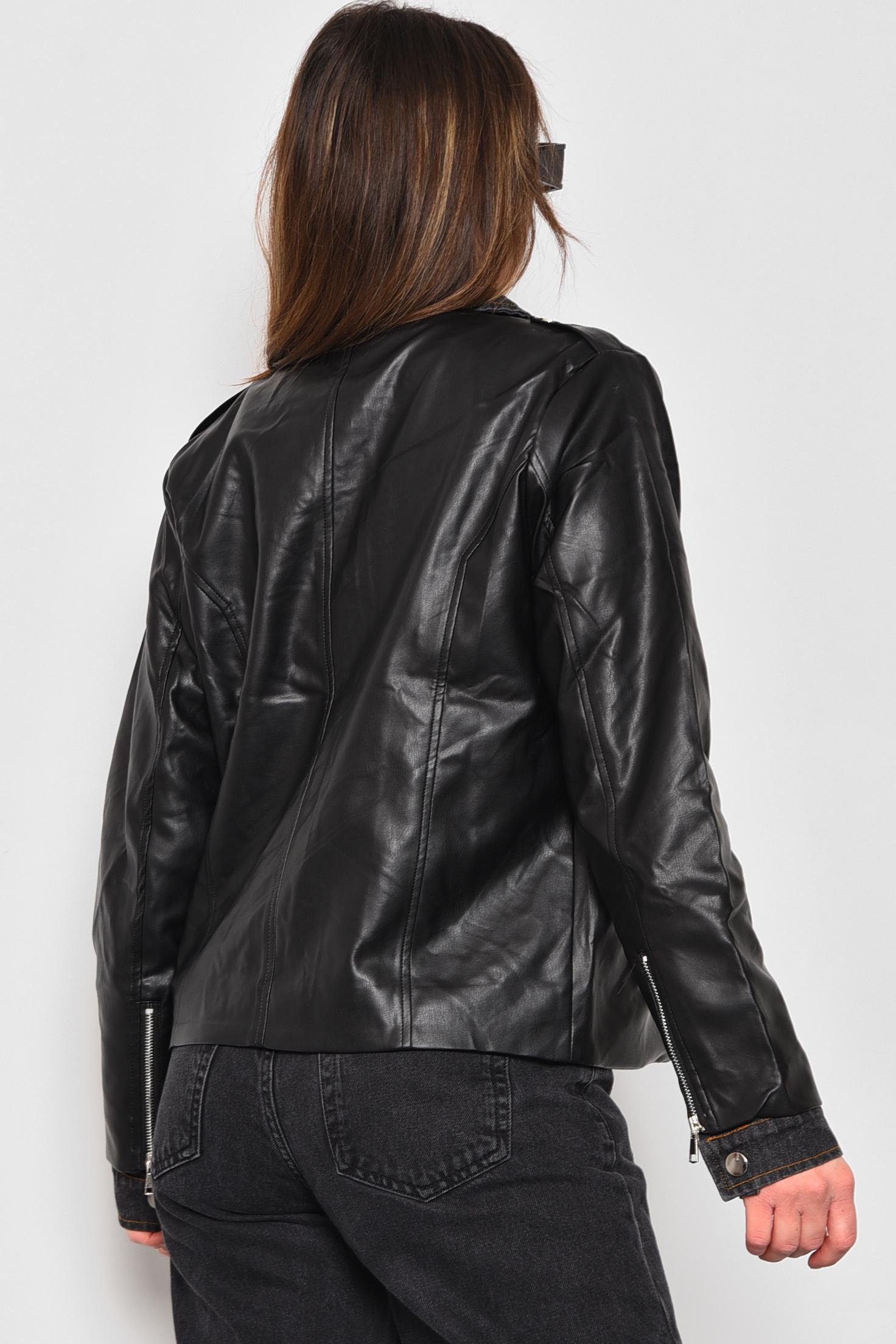 Куртка женская из экокожи S Черный (175184) - фото 3 Куртка женская из экокожи S Черный (175184) - фото 3