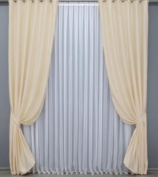 Шторы для гостиной/спальни Парма лен 2,7x1,5 м 2 шт. Бежевый (1350ш)