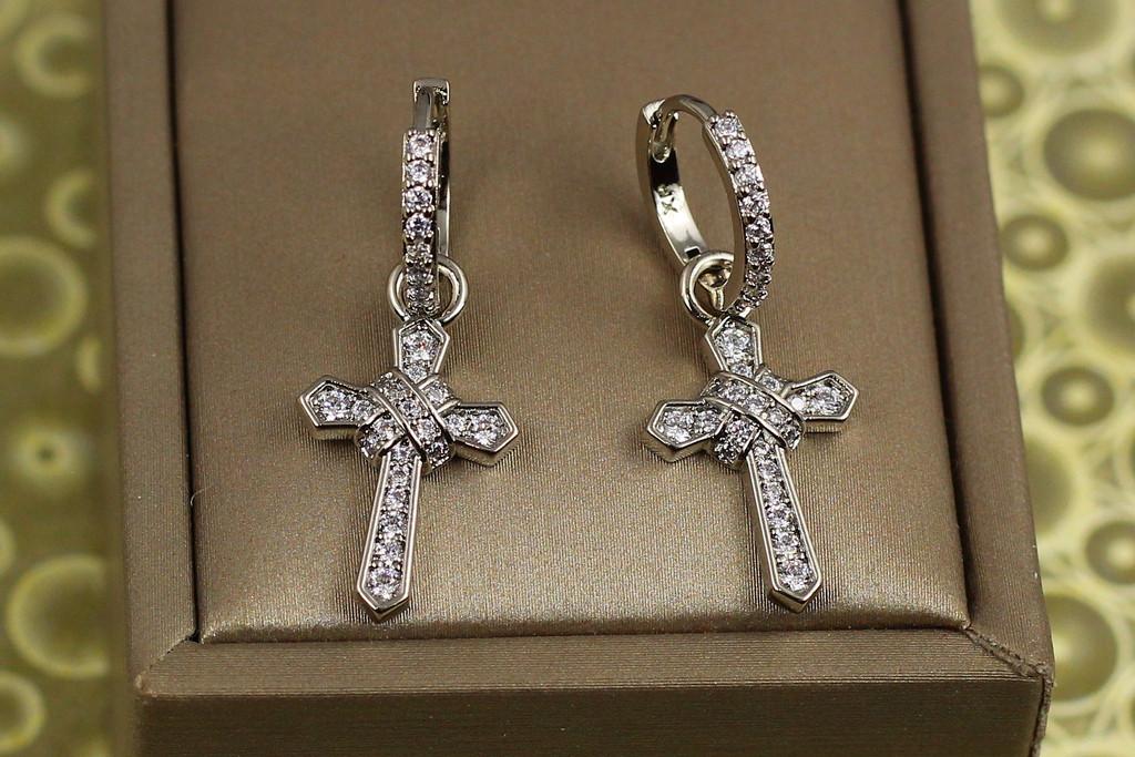 Серьги подвески Xuping Jewelry Крестики плетеные 3 см Серебристый (1977355001)