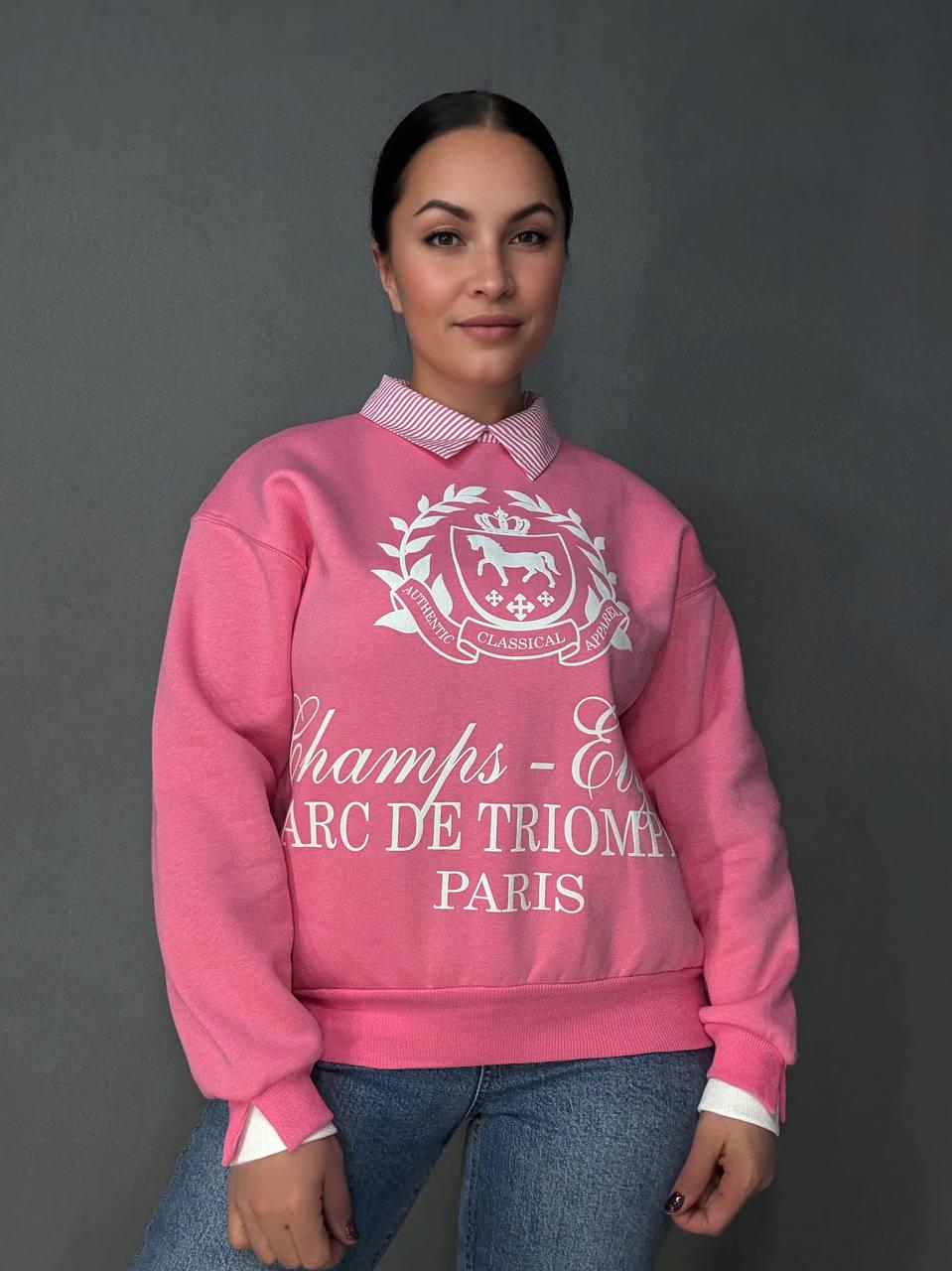 Свитшот женский OLIVIA 2473 с воротником и рисунком впереди утепленный на флисе OS Розовый (1188) Свитшот женский OLIVIA 2473 с воротником и рисунком впереди утепленный на флисе OS Розовый (1188)