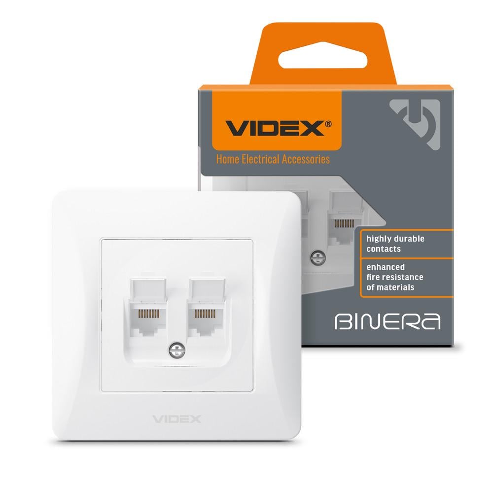 Розетка компьютерная Videx BINERA 2 х CAT6 Белый (12005)