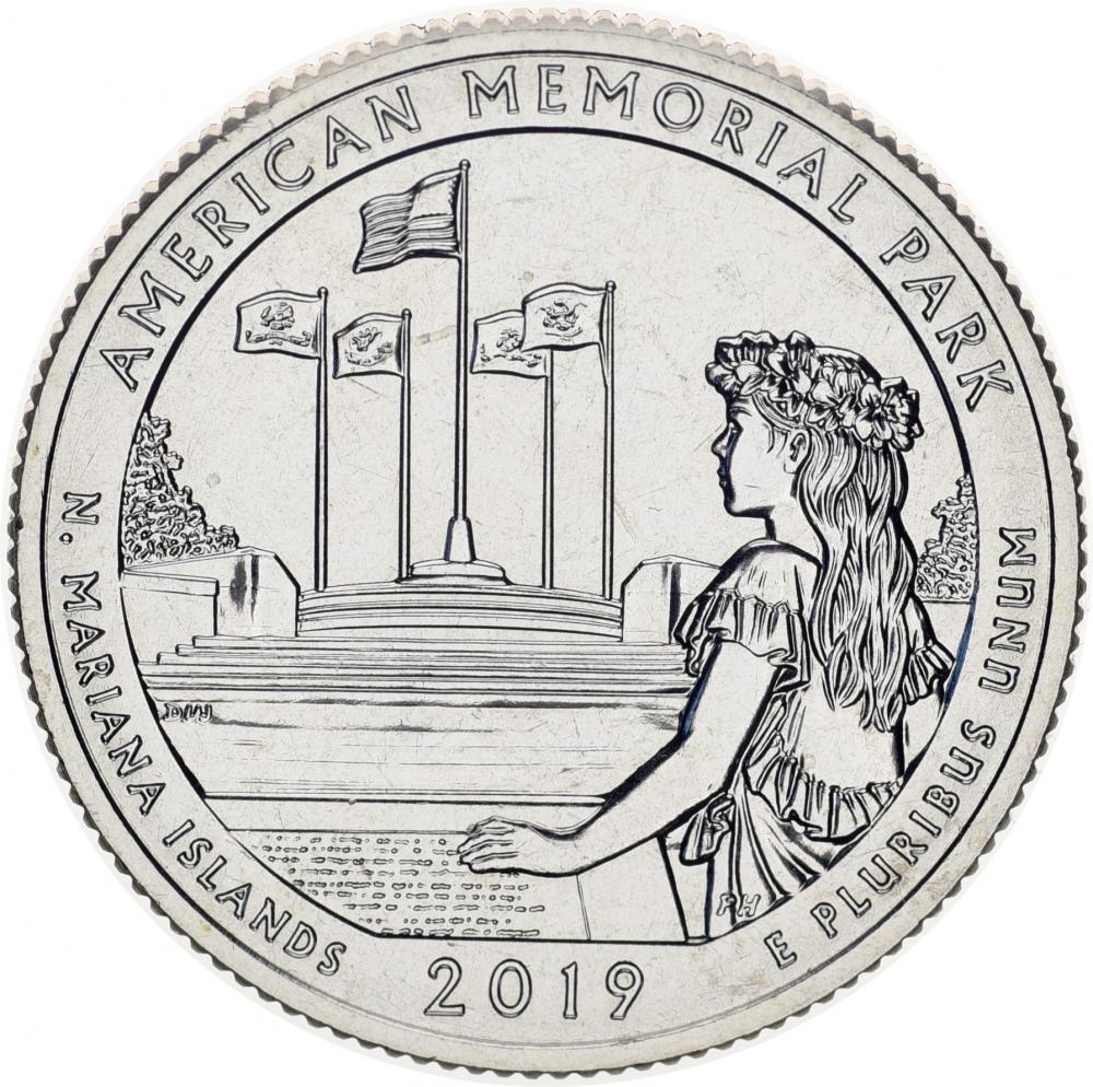 Коллекционная монета США 25 центов квотер 2019 S «47-й парк Мемориал парк» UNC