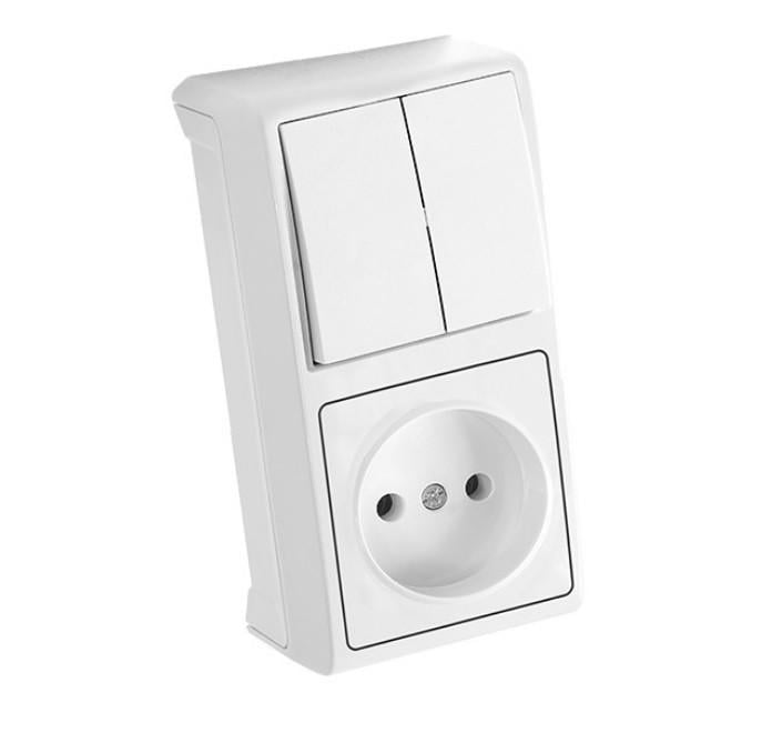 Выключатель с розеткой вертикальный VERA 2-кл IP20 (90681089)