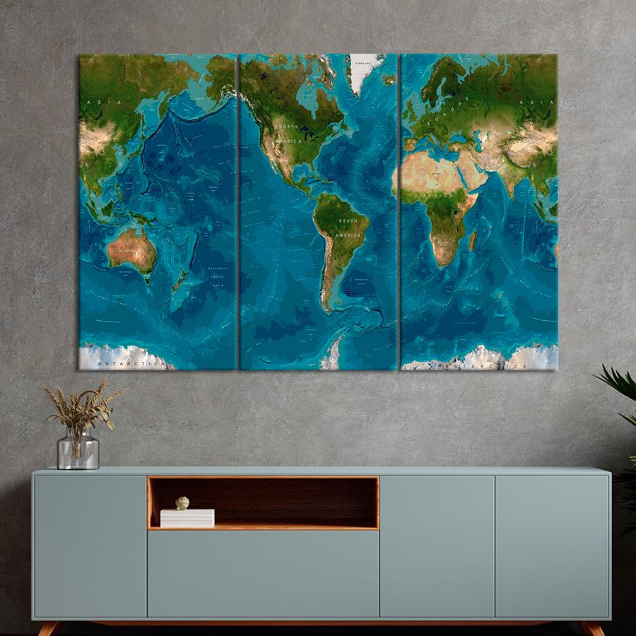 Картина карта Карта океанов и материков 128x81 см (A1325-3)