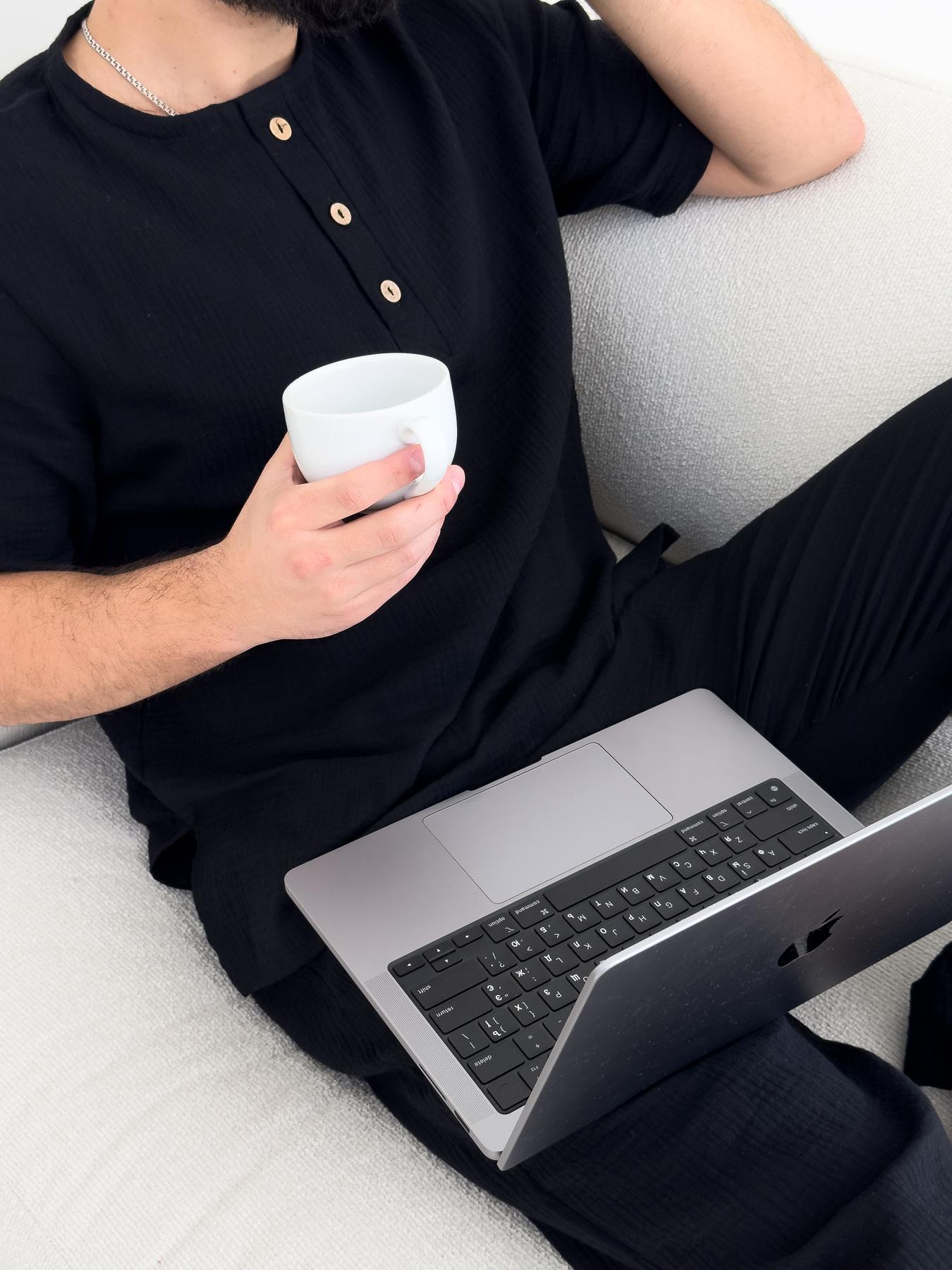 Пижама мужская COSY Capri из муслина L Черный (MC1B) - фото 6