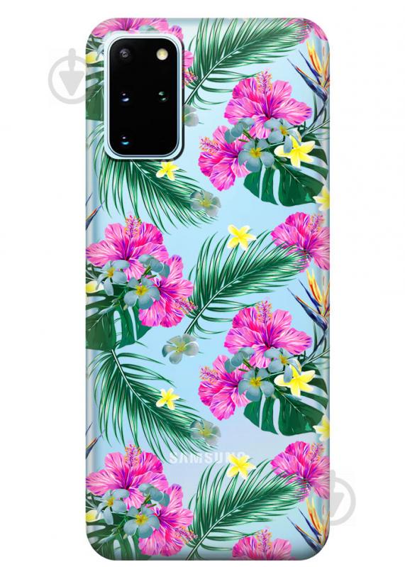 Прозрачный силиконовый чехол iSwag для Samsung Galaxy S20 Plus Тропические цветы (M1069)