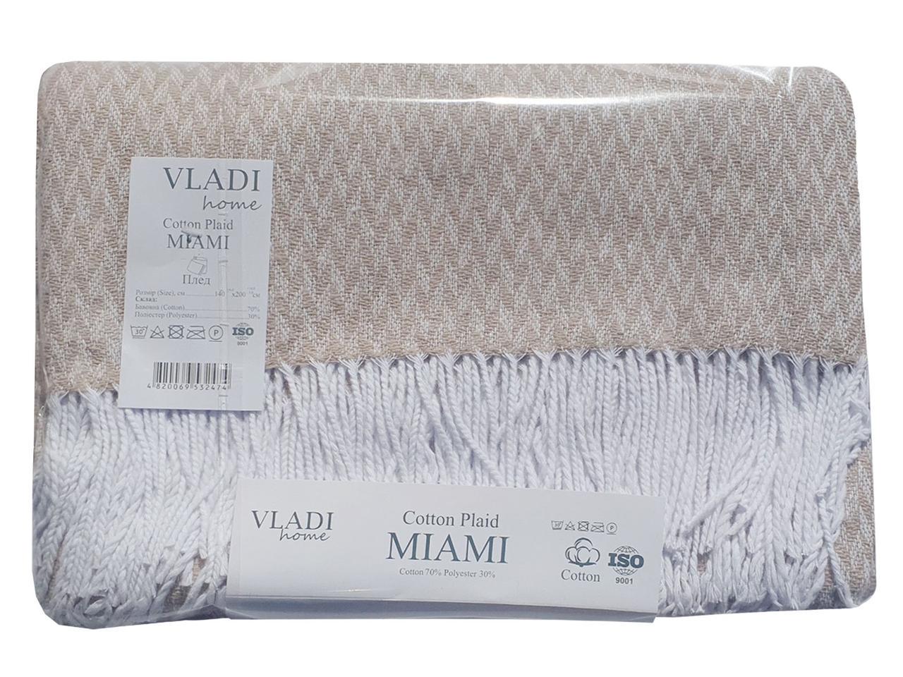 Плед хлопковый Vladi Miami №3S Linda полуторный 140х200 см Белый/Песочный (25898025)