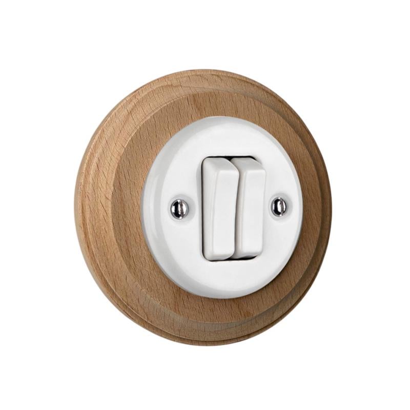 Выключатель керамический Keruida белый 2-клавишный скрытого монтажа с деревянной рамкой Выключатель керамический Keruida белый 2-клавишный скрытого монтажа с деревянной рамкой