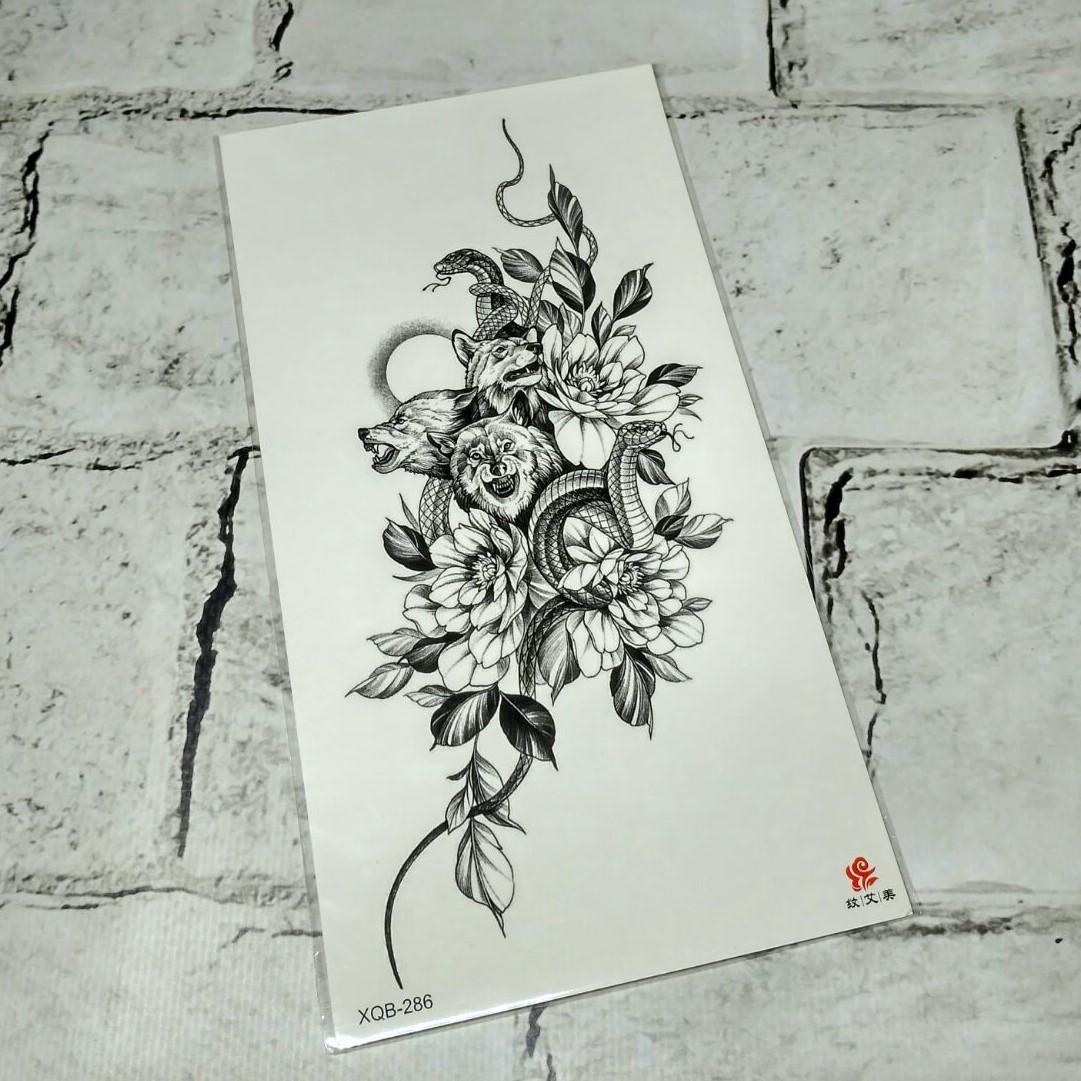 Тату временное Животные в цветах лист 11,5x21 см (XQB-286)