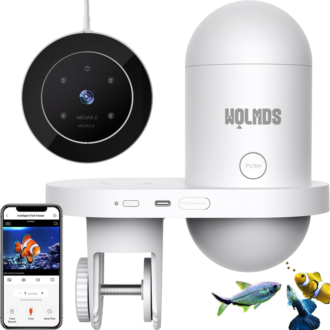 Автоматическая кормушка для рыб Wolmds с 2,5K HD камерой и Wi-Fi 230 мл (3031172520)