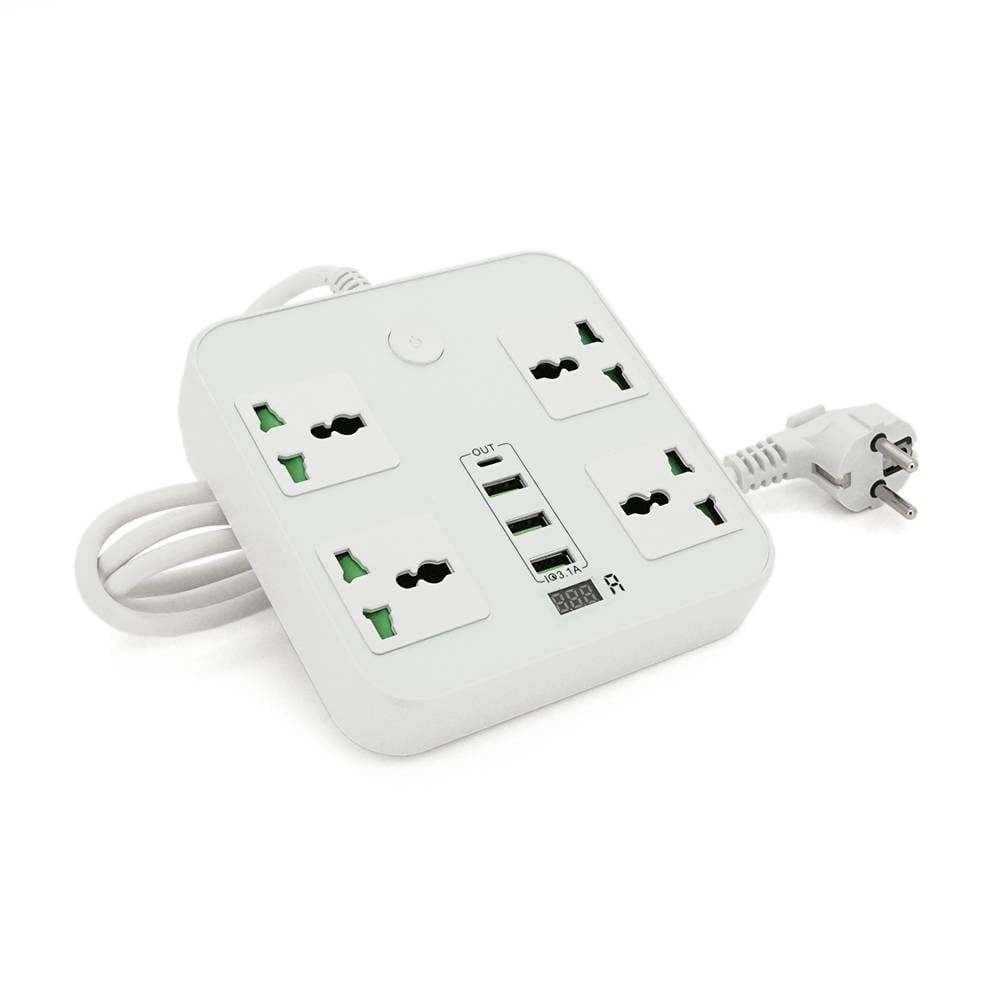 Фільтр мережевий ТВ-Т90 4 розетки/3 USB 3000W перетин 3х0,75 мм 2 м Box White (29388)