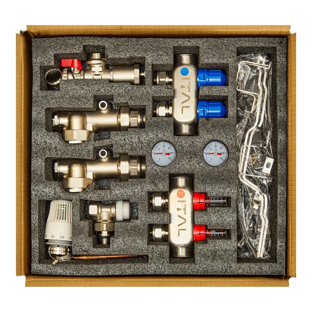 Комплект коллектора с расходомерами ITAL UHW-B02 из нержавеющей стали с угловым подключением - фото 2 Комплект коллектора с расходомерами ITAL UHW-B02 из нержавеющей стали с угловым подключением - фото 2