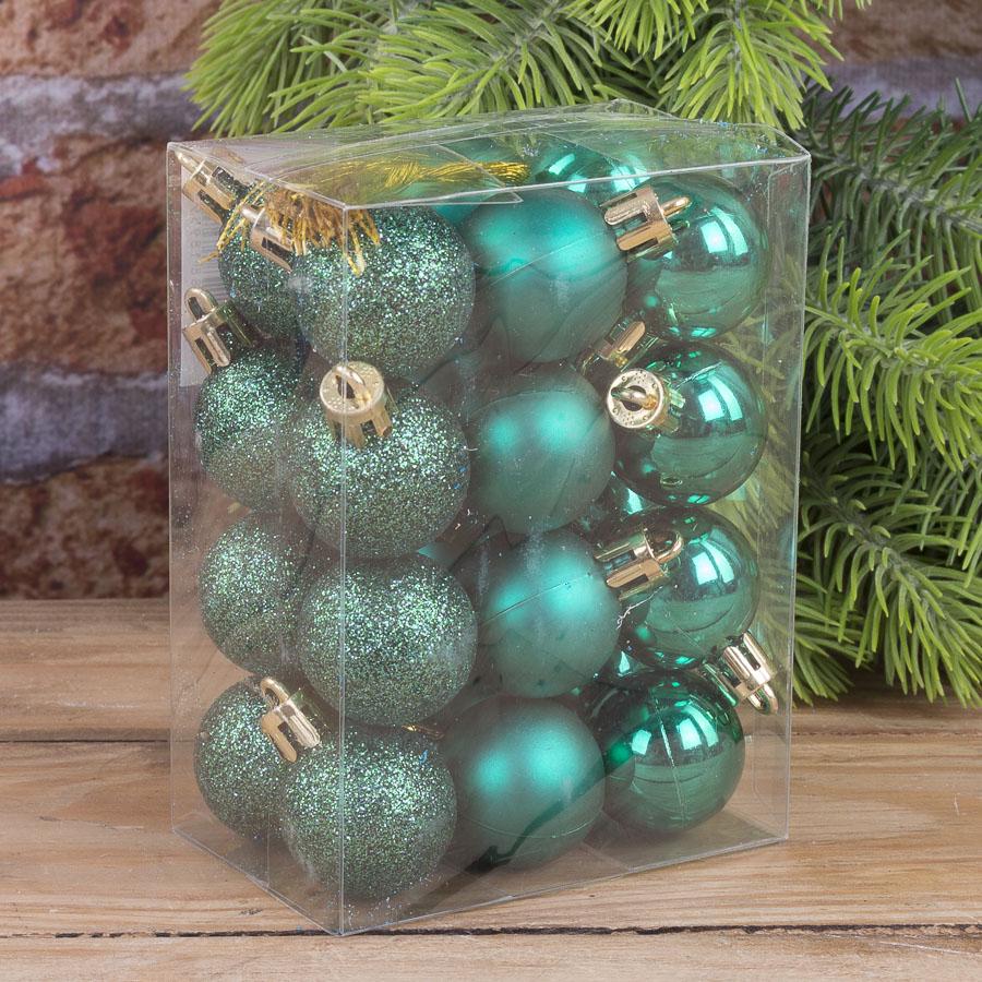 Набор елочных шаров глитер/матт/глянец 3 см 24 шт. Лазурно-зеленый (1008-4)