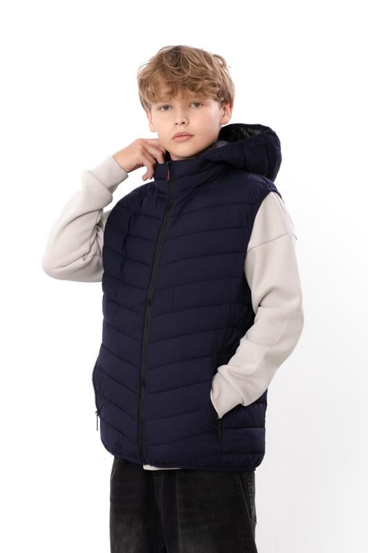 Жилетка демісезонна підліткова для хлопчика з капюшоном Носи Своє р. 40 Темно-синій (14278)