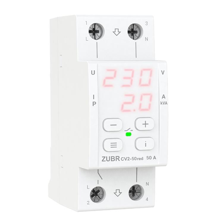Реле напруги ZUBR CV2-50 red з контролем струму 50 А/11 000 ВА (4820120222177) - фото 1