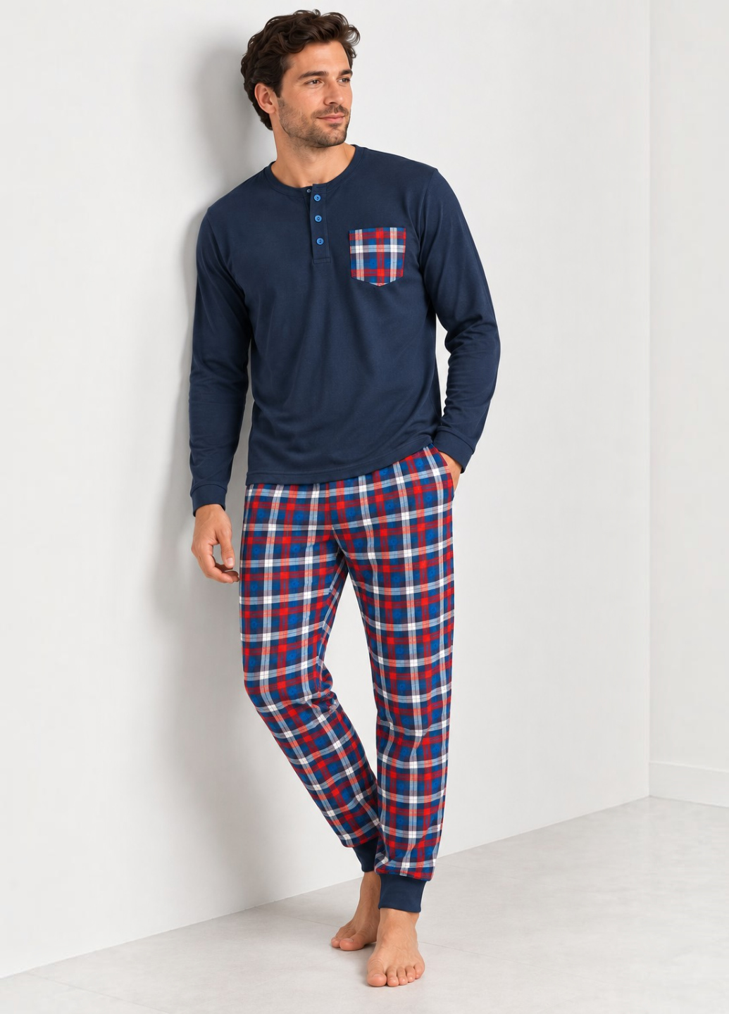 Пижама мужская Livergy Cotton Pyjama Set лонгслив/брюки хлопковая XL р. 56-58 Синий 274)