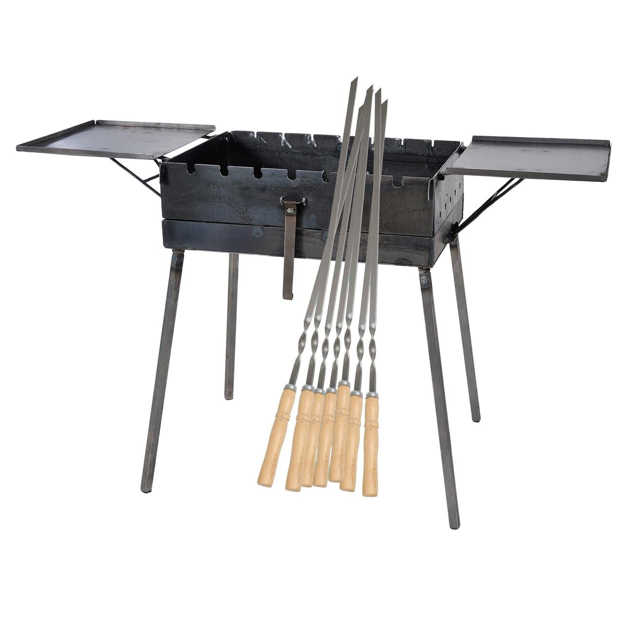 Мангал-чемодан 3 мм на 7 шампуров со столиками 550х300х150 мм с набором шампуров
