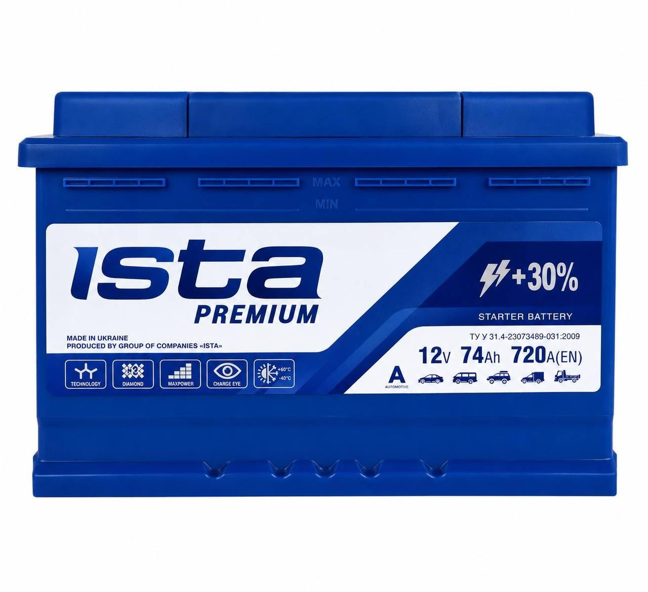 Аккумулятор автомобильный Ista Premium 74 Ah 720A R+ 12V (3178339345) Аккумулятор автомобильный Ista Premium 74 Ah 720A R+ 12V (3178339345)