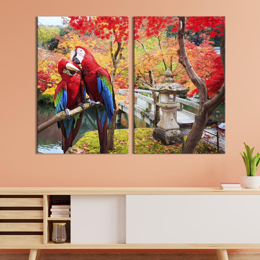 Модульная картина на холсте Диптих Пара красных ара 111x81 см (146-2)