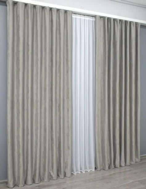 Комплект штор в гостиную/спальню Афина бархат 1,5х2,9 м 2 шт. Серо-бежевый (1322ш)