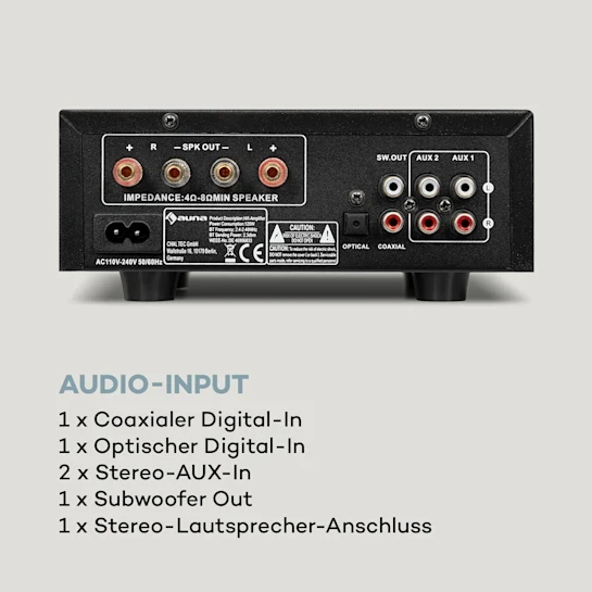 Підсилювач звуку Auna AMP-2 DG HiFi AUX Bluetooth - фото 4 Підсилювач звуку Auna AMP-2 DG HiFi AUX Bluetooth - фото 4