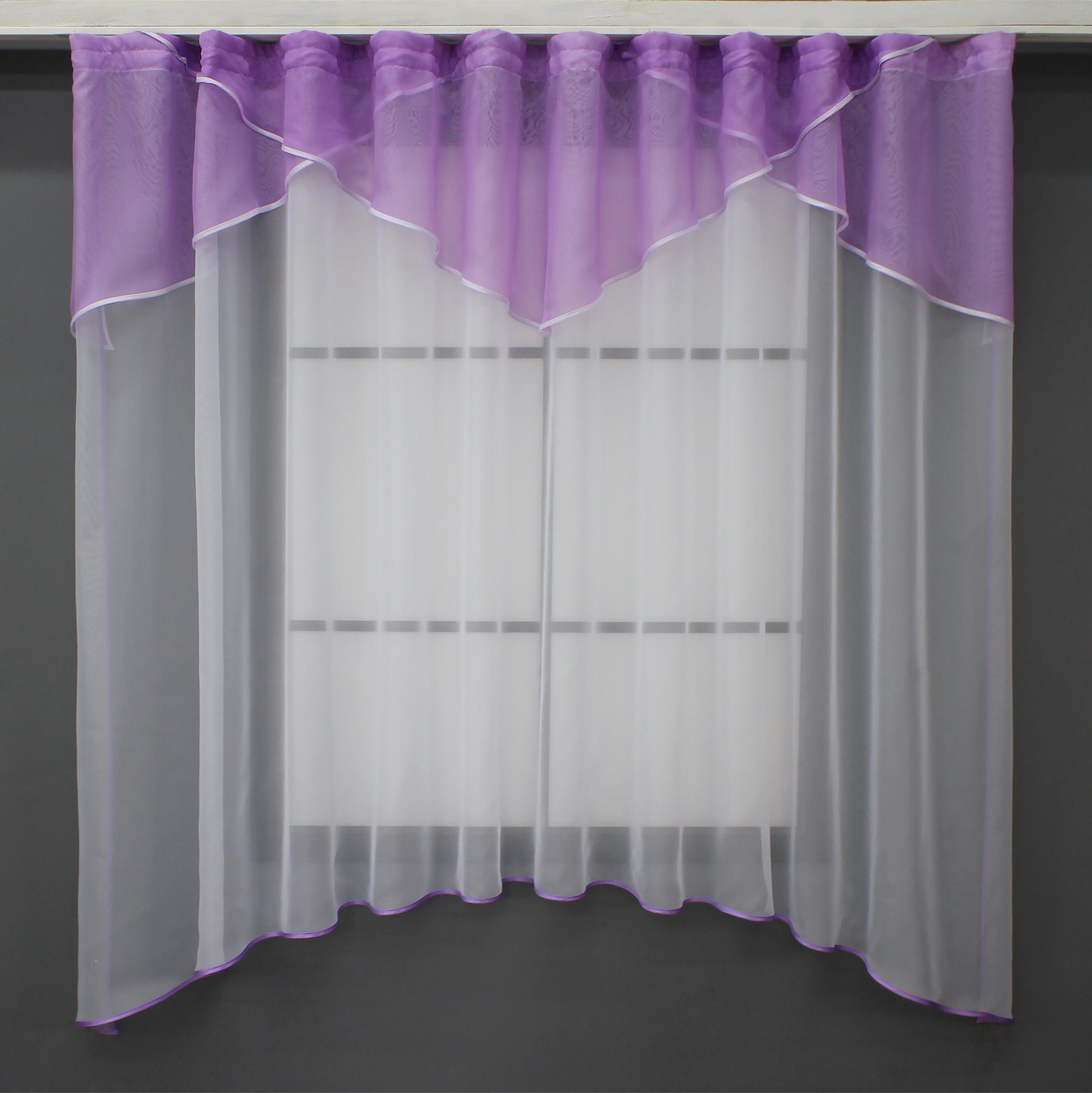 Тюль кухонная арка с ламбрекеном VR-Textil № 025к 280х170 см Белый с сиреневым (52-0861)