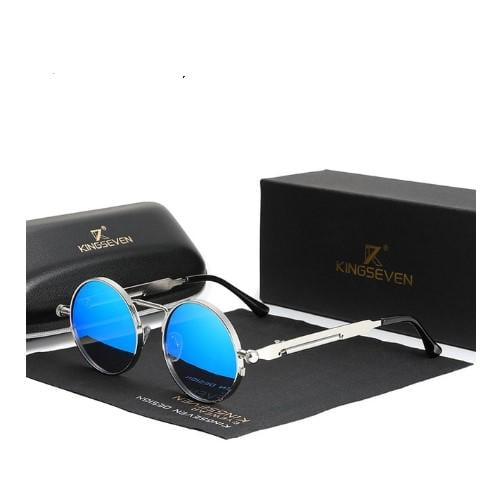 Сонцезахисні окуляри KINGSEVEN DESIGN N7579 Тишейди у металевій оправі з поляризованими лінзами Срібний/Синій Сонцезахисні окуляри KINGSEVEN DESIGN N7579 Тишейди у металевій оправі з поляризованими лінзами Срібний/Синій