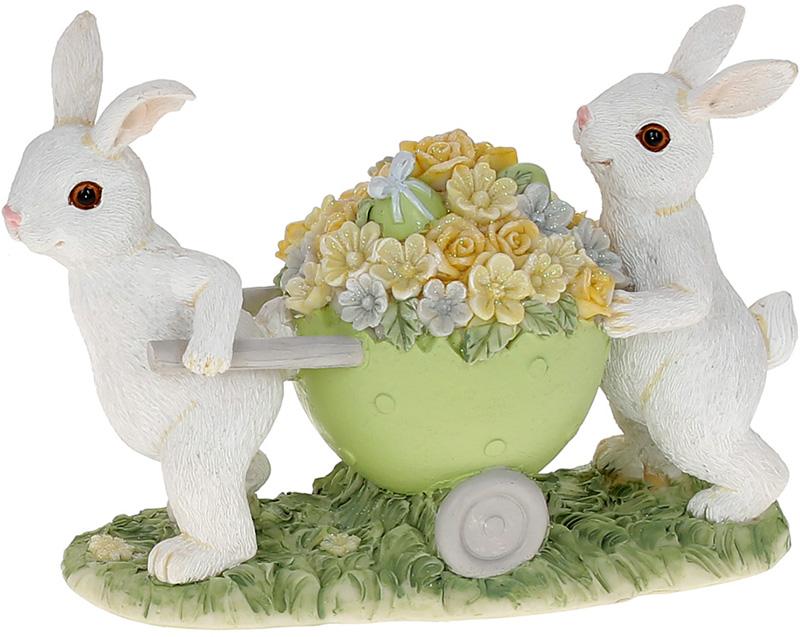 Декоративная статуэтка Милые зайки с тележкой цветов 16х6,5х11 см полистоун (BD-K07-123)