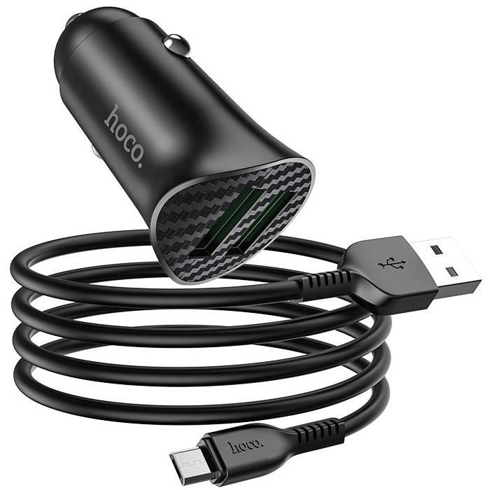 Автомобільний зарядний пристрій Hoco Z39 Farsighted+Lightning Cable QC3.0 2USB, Black - фото 3