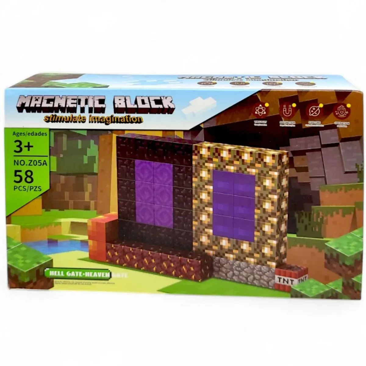 Конструктор магнитный Magnetic Block Майнкрафт из пластика 58 дет. Фиолетово-коричневый (150-98-Z05A)