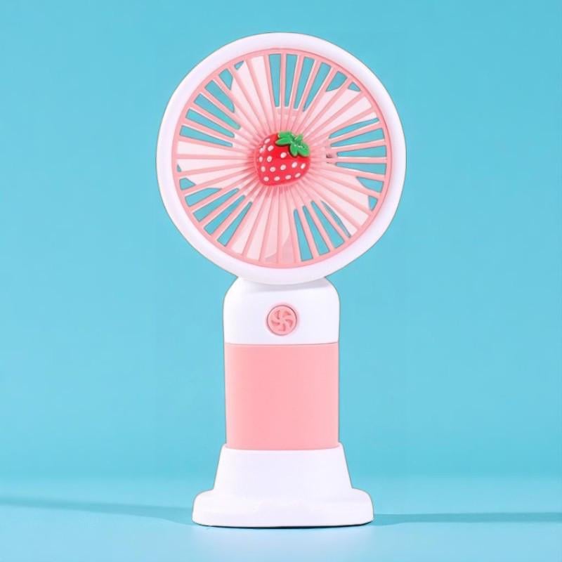 Вентилятор портативный Клубничка с фруктовым декором на аккумуляторе и USB (51-рож-39552)