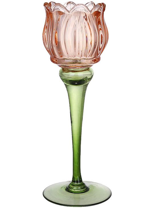 Подсвечник стеклянный Оранжевый Тюльпан 8х22 см