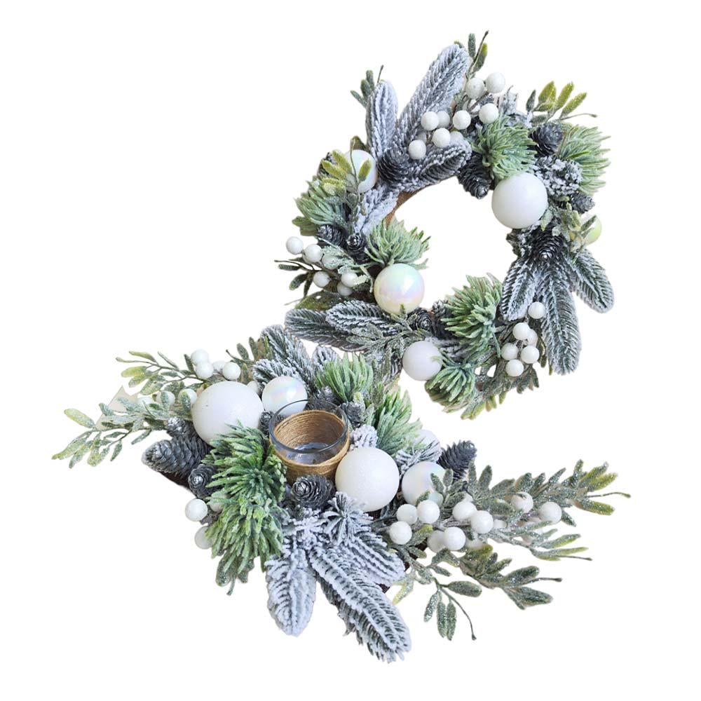 Набор новогоднего декора венок и подсвечник елка Голубой (NY001)