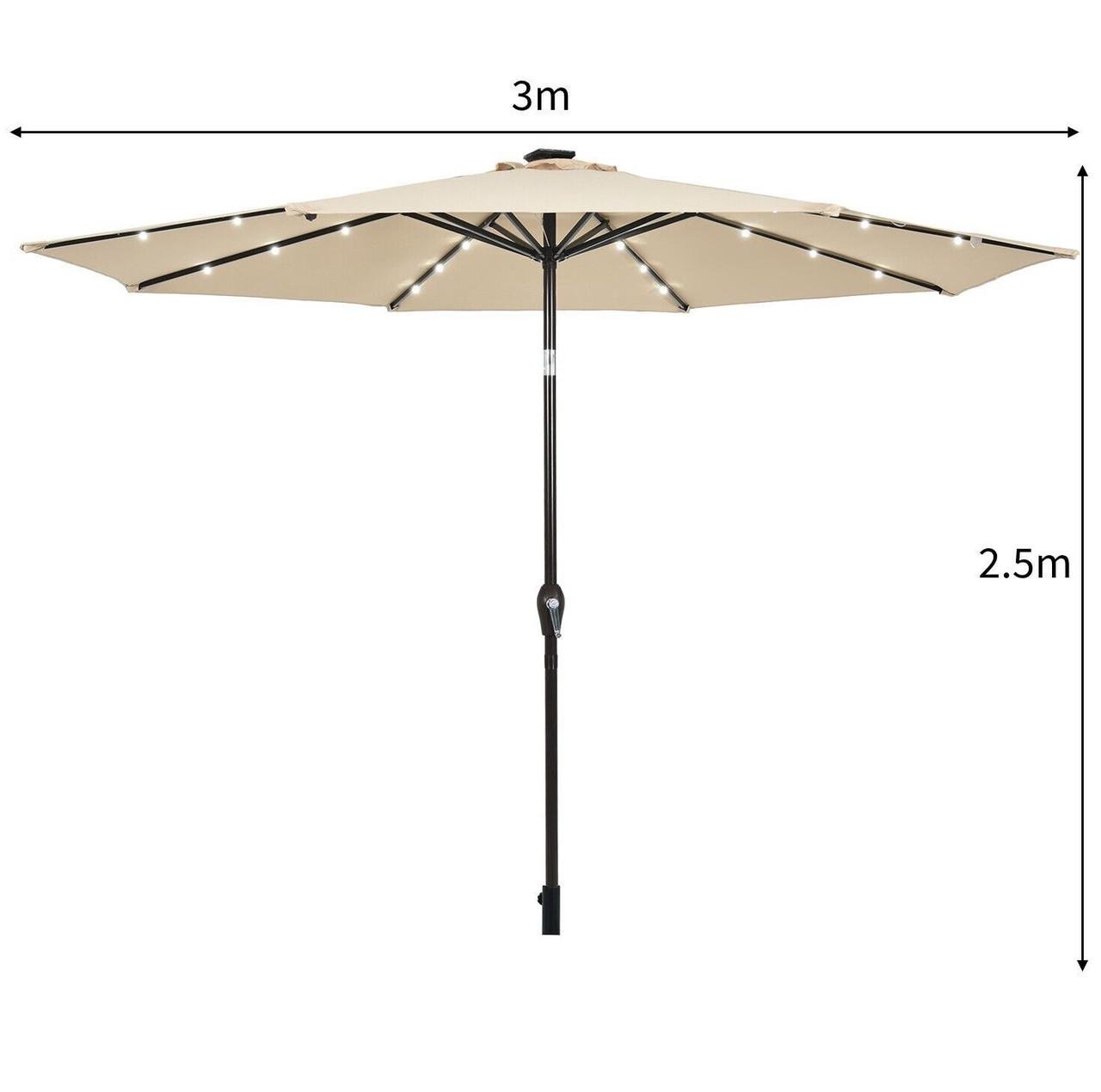 Парасолька садова з LED-підсвічуванням та сонячною панеллю 3 м Бежевий (W-7016BE) - фото 3 Парасолька садова з LED-підсвічуванням та сонячною панеллю 3 м Бежевий (W-7016BE) - фото 3