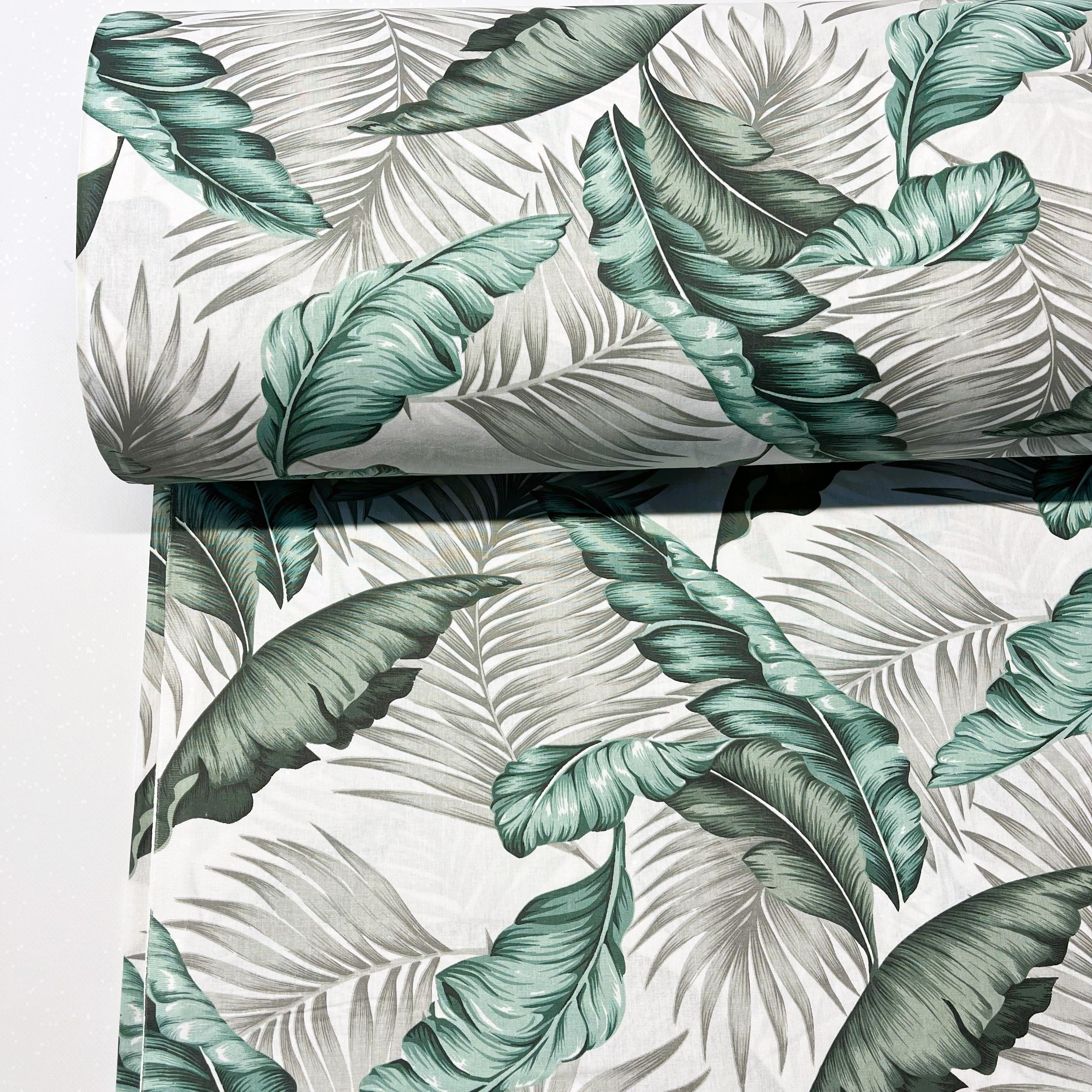 Ткань для постельного белья ранфорс тропическая листва 240 см Серо-зеленый (G-11893/5 00542)