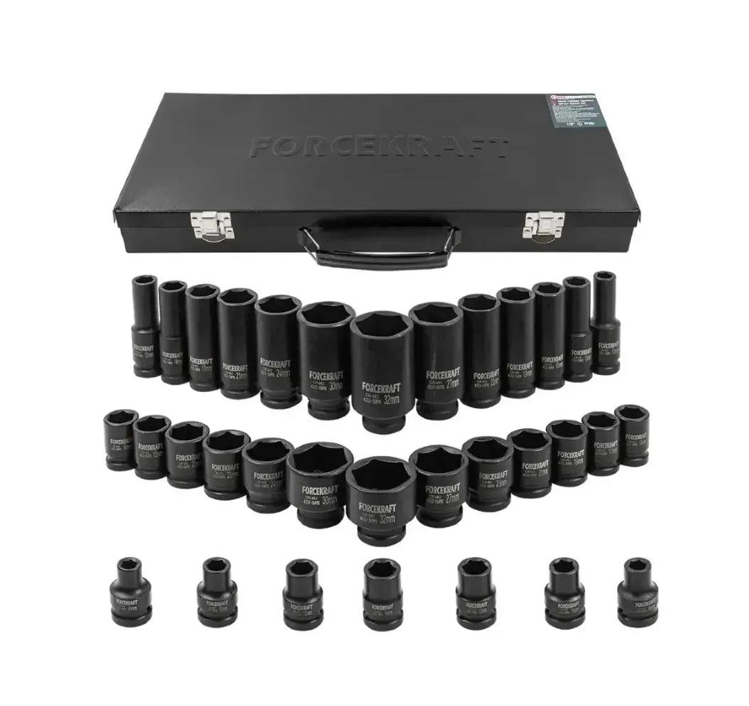 Набір головок ударних Forcekraft FK-4333-5MPB в металевому кейсі 1/2'' 33 пр. 6-гр. 8-32 мм (FK-4333-5MPB) - фото 2