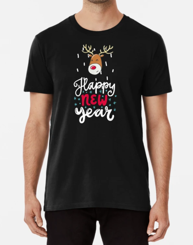 Футболка мужская новогодняя Stedman с принтом Happy New Year Олень XL Черный (НГ3-4)