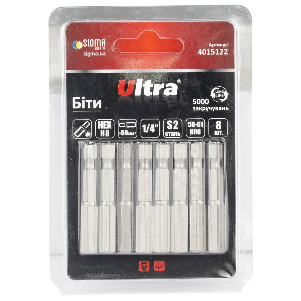 Набор бит Ultra HEX 8 x 50 мм 1/4" 8 шт. S2 в блистере (4015122)