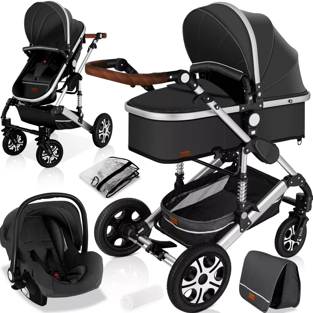 Коляска дитяча з автокріслом KESSER 3в1 94x64x119 см Темно-сірий/Срібний - фото 8
