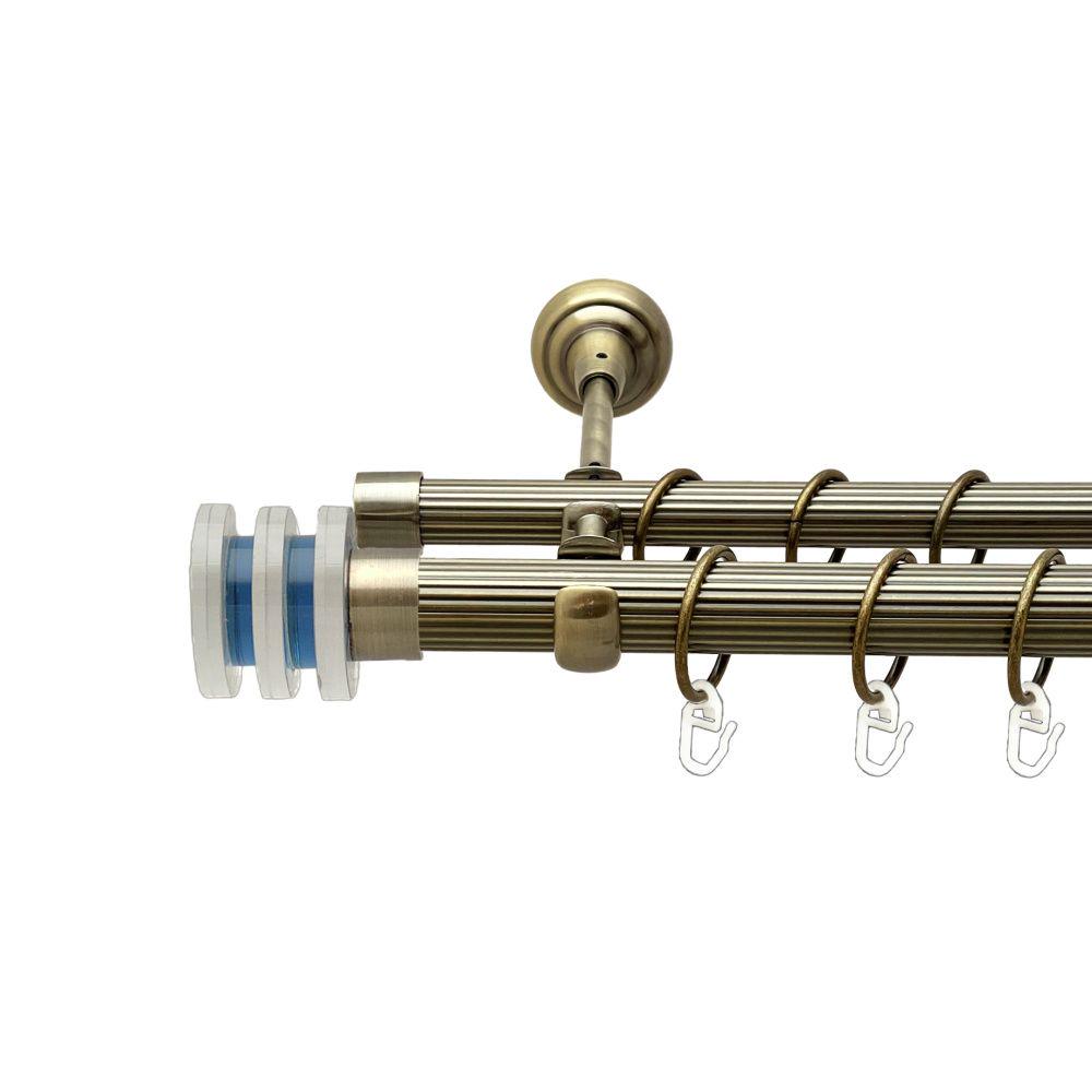 Карниз металлический Orvit Аквария двухрядный открытый/рифленая труба/кольцо металлическое Антик 25/19 мм 300 см (00-00017750)